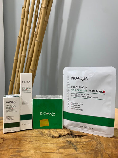 Despídete del exceso de grasa y dale a tu piel una rutina más completa. Combo Ácido Salicílico Bioaqua 4 Productos Ayuda a limpiar, cuidar y renovar tu piel.